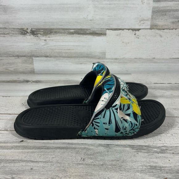 multi colored nike slides